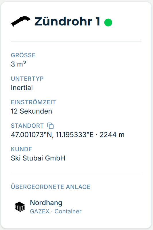 Die Seite von Exploder 1 in alpinesite — Größe, Subtyp, Zündzeit und die übergeordnete Anlage.