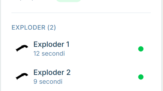 I due tubi del Nordhang, ciascuno con il proprio tempo di accensione e stato.