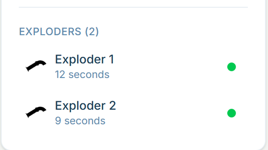 The two exploders standing on Nordhang, each with its ignition time and status.